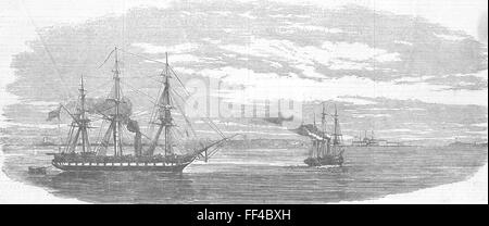 Les navires à vapeur FINLANDE Suomenlinna l'arpentage, 1854. Illustrated London News Banque D'Images