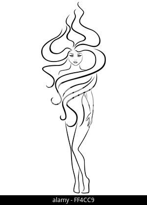 Femme abstraite avec extraordinaire coiffure, dessin à la main contour vectoriel Illustration de Vecteur