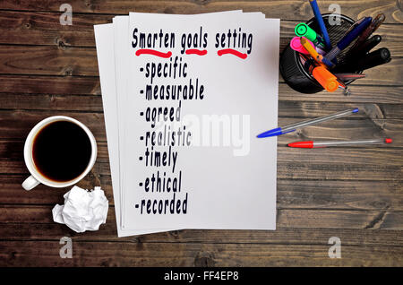 Objectifs Comprendre la mise sur papier Banque D'Images