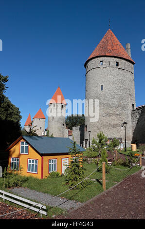 Les murs de la ville et tours de la vieille ville de Tallinn, Estonie. Banque D'Images