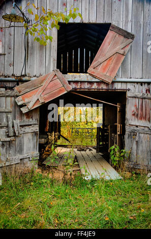 Grange abandonner le long du côté de la route de comté en direction de Erbie, Arkansas. Banque D'Images