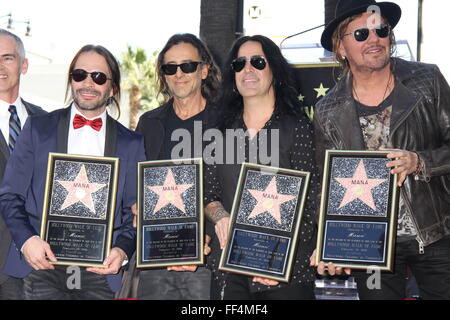 Hollywood, Californie, USA. 10 fév, 2016. Mana Rock Band à l'Honneur avec étoile sur le Hollywood Walk of Fame.7060 Hollywood Blvd en face de Live Nation, Hollywood, CA.02/10/2016.SERGIO VALLIN, JUAN CALLEROS, ALEX GONZALEZ ET FHER OLVERA Crédit : Clinton Wallace/Globe Photos/ZUMA/Alamy Fil Live News Banque D'Images
