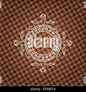 Coffee House. Luxe élégant monogramme floral frame du modèle sur l'arrière-plan géométrique marron chocolat Illustration de Vecteur