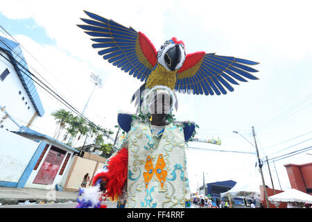 Port of Spain, Trinidad. 9 Février, 2016. Les membres de la bande 'A Touch of Nature", présenté par Belmont élégant exotiques marins effectuer pendant le défilé des bandes sur Ariapita Road dans le cadre de la Trinité-et-Tobago Carnival le 09 février 2016 à Port of Spain, Trinidad. Credit : SEAN DRAKES/Alamy Live News Banque D'Images