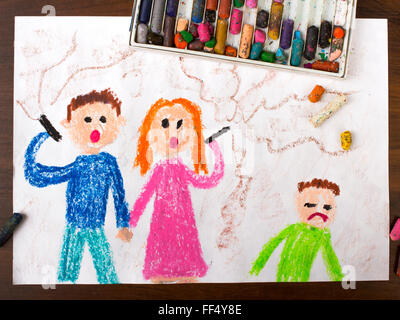 Dessin Colore Pere Fume Une Cigarette Et Enfant Triste Photo Stock Alamy