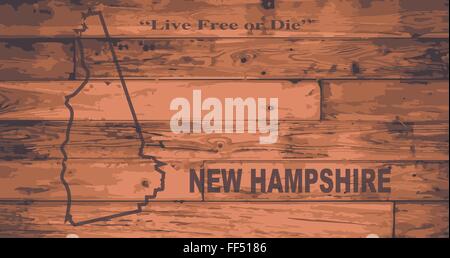 New Hampshire state map marque sur des planches avec la carte contour et devise de l'état Illustration de Vecteur