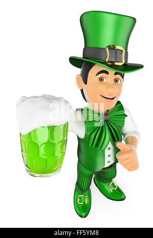 3d jeunes. St Patrick day homme avec une bière. isolé sur fond blanc. Banque D'Images