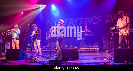 Fat Freddy's Drop (Nouvelle-Zélande) d'effectuer de grandes foules dans le Siam tente. 2014, WOMAD festival des musiques du monde et danse, Charlton Park, Wiltshire. UK. Banque D'Images