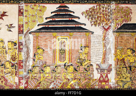 Peintures Kamasan traditionnel, Kertha Gosa pavilion à Puri Semarapura Palace, Klungkung, Bali, Indonésie Banque D'Images