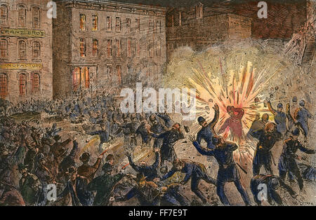 HAYMARKET RIOT, 1886. /NRiot à Chicago, le 4 mai 1886. La gravure sur bois. Banque D'Images