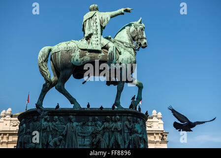 Mihailo Obrenovic III prince de Serbie statue équestre sur la place de la République à Belgrade, Serbie Banque D'Images
