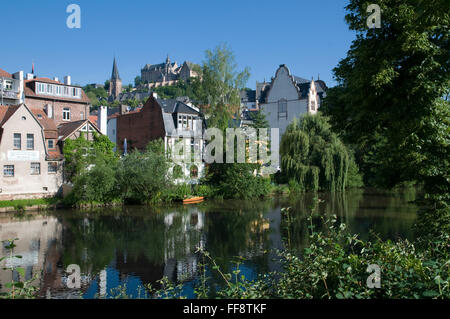 Untertstadt Haus und an der Lahn, Marburg, Hessen, Allemagne Allemagne | château, vieille ville, rivière Lahn, Marburg, Hesse, Allemagne Banque D'Images