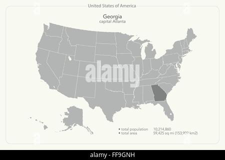 États-unis d'Amérique site isolé et Georgia State territoire. vector USA politique plan géographique design de bannières. Illustration de Vecteur