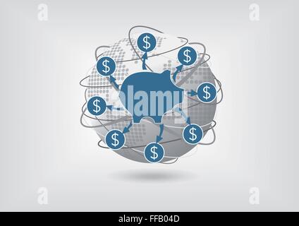 Retirer de l'épargne de l'argent pendant une récession mondiale. Icône Vecteur de tirelire. Illustration de Vecteur