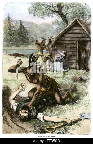 JAMESTOWN : Massacre, 1622. /Nla massacre à Jamestown, Virginie, 1622. Gravure couleur, c1875. Banque D'Images