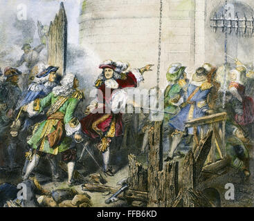 LOUIS XIV (1638-1715). /NKing de France, 1643-1715. Louis XIV menant l'assaut sur la ville de Valenciennes, France, 16 mars 1677. La gravure et la gravure, le français, 19e siècle. Banque D'Images