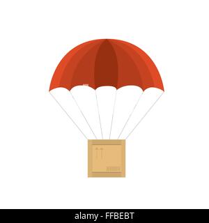 Des caisses en bois avec parachute rouge. Vector illustration sur fond blanc Illustration de Vecteur