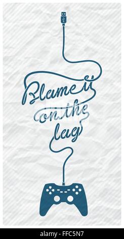 Gamepad avec câble dans la forme d'un message texte sur papier fond texturé Illustration de Vecteur