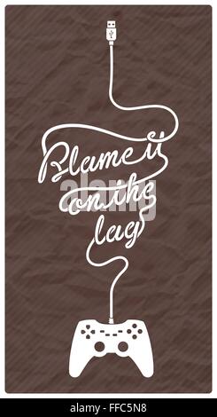 Gamepad avec câble dans la forme d'un message texte sur papier fond texturé Illustration de Vecteur