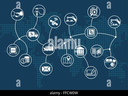Le commerce et l'industrie numérique perturbateur internet des objets de l'industrie (4,0) concept. La technologie de l'information Esprit de fond foncé Illustration de Vecteur