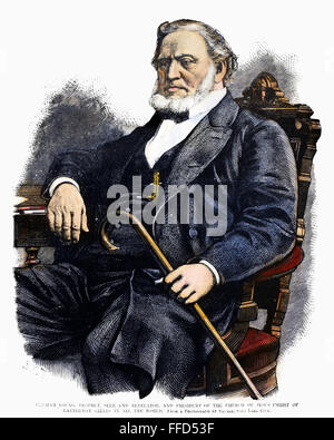 BRIGHAM YOUNG (1801-1877). /NAmerican Mormon leader. La gravure sur bois, 1877. Banque D'Images