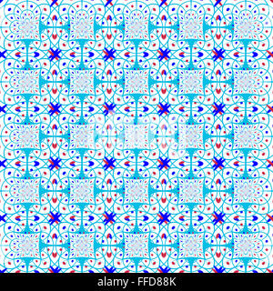 Motif géométrique complexe faite avec des lignes, des cercles, ellipses et rempli les cercles pleins, surtout en bleu clair sur une zone blanche Banque D'Images