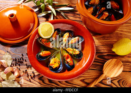 Tapas moules moules vapeur vapeur al de l'Espagne Banque D'Images