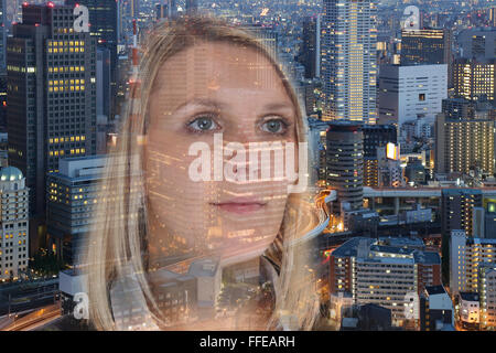 Business Woman Woman portrait double exposition ville espoir confiance confiance espérant Banque D'Images