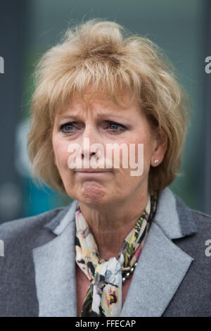 Ministre de la petite entreprise et le député conservateur anna soubry arrive au parc de la fabrication de pointe à Rotherham. Banque D'Images