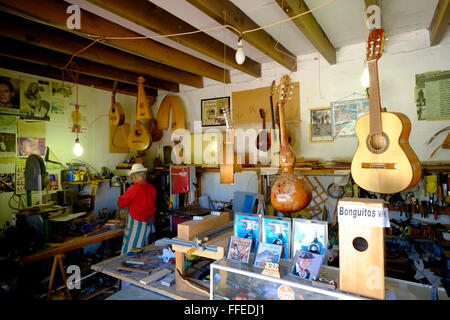 Atelier de réparation et d'instruments de musique situé dans le jardin botanique de Majuelo, Almuñécar, Cost Tropical, Andalousie. Espagne Banque D'Images