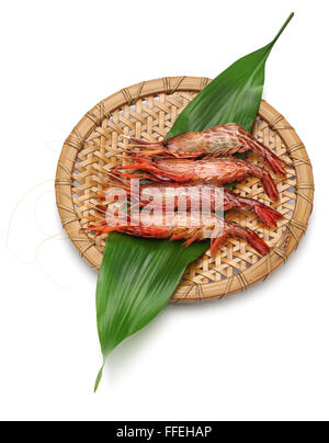 Morotoge la crevette, shima ebi, fruits de mer japonais isolé sur fond blanc Banque D'Images