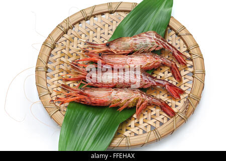 Morotoge la crevette, shima ebi, fruits de mer japonais isolé sur fond blanc Banque D'Images