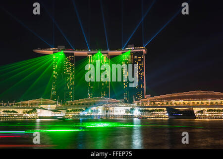 Show Laser, Marina Bay Sands Hotel, Singapour, l'Asie Banque D'Images