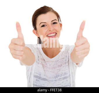 Cheerful girl Thumbs up Banque D'Images