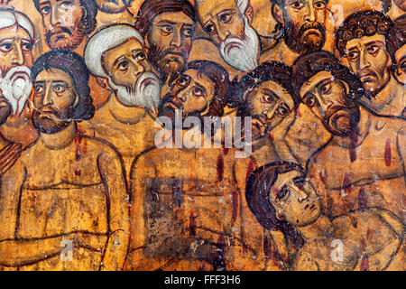 Fresque byzantine avec quarante Martyrs de sébaste, l'église dans les montagnes de Troodos, à Chypre Banque D'Images