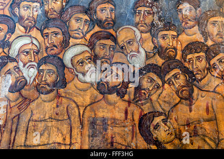 Fresque byzantine avec quarante Martyrs de sébaste, l'église dans les montagnes de Troodos, à Chypre Banque D'Images