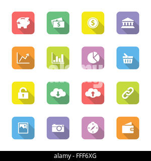 [JPEG] colorful web icon set sur 4 avec ombre portée de rectangle arrondi Banque D'Images