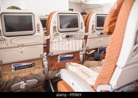 Cabine d'un double decker380 Airbus Singapore Airlines à l'aéroport Changi de Singapour,partir pour Londres. Banque D'Images