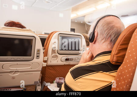 Cabine d'un double decker380 Airbus Singapore Airlines à l'aéroport Changi de Singapour,partir pour Londres. Banque D'Images