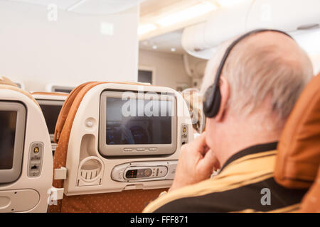 Cabine d'un double decker380 Airbus Singapore Airlines à l'aéroport Changi de Singapour,partir pour Londres. Banque D'Images