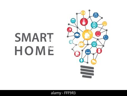 Smart home concept d'automatisation. Vector illustration de connecté la lumière la lumière, réfrigérateur, lave-linge Illustration de Vecteur