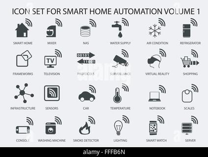 Smart home automation vector Icon Set en modèle plat Illustration de Vecteur
