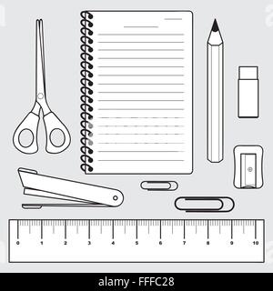 Vecteur de collecte de papeterie, fournitures scolaires et de bureau, Illustration de Vecteur