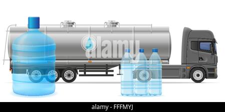 Camion semi-remorque de transport et de livraison d'eau potable purifiée concept vector illustration isolated on white Illustration de Vecteur