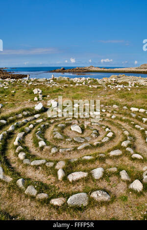 Labyrinthe de pierre ; Bryher ; Îles Scilly ; UK Banque D'Images