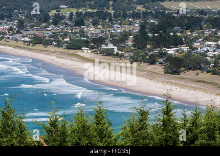 Avis de Pauanui Beach, péninsule de Coromandel, Tairua, Waikato, île du Nord, Nouvelle-Zélande, Pacifique Banque D'Images