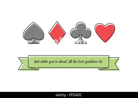 Jeu de combinaisons de cartes à jouer fine ligne isolé sur fond blanc. vector design de bannières. Coeurs, Piques, les diamants et les clubs symbo Illustration de Vecteur