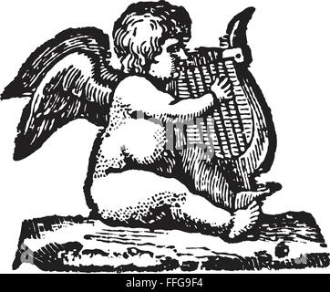 Cupidon avec harpe, illustration de livre daté 1910 Illustration de Vecteur