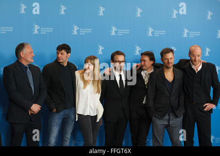 Berlin, Allemagne. Feb 13, 2016. Conférence de presse du film 'Kater | Tomcat' à Berlinale 2016, Klaus Händl, Philipp Hochmair, Lukas Turtur,Gerald Kerkletz Scrinzi, Joana, Antonin Svoboda Crédit : Odeta Catana/Alamy Live News Banque D'Images