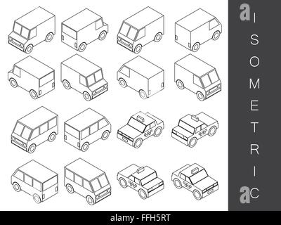 Transport icon set isométrique. Illustration de Vecteur